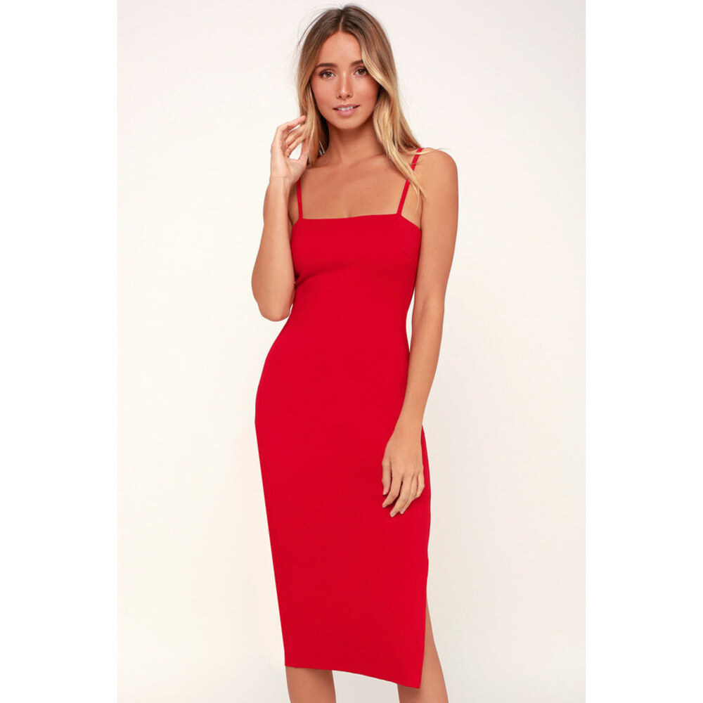 Lulus Paulina Red Bodycon Midi Dress - Size S